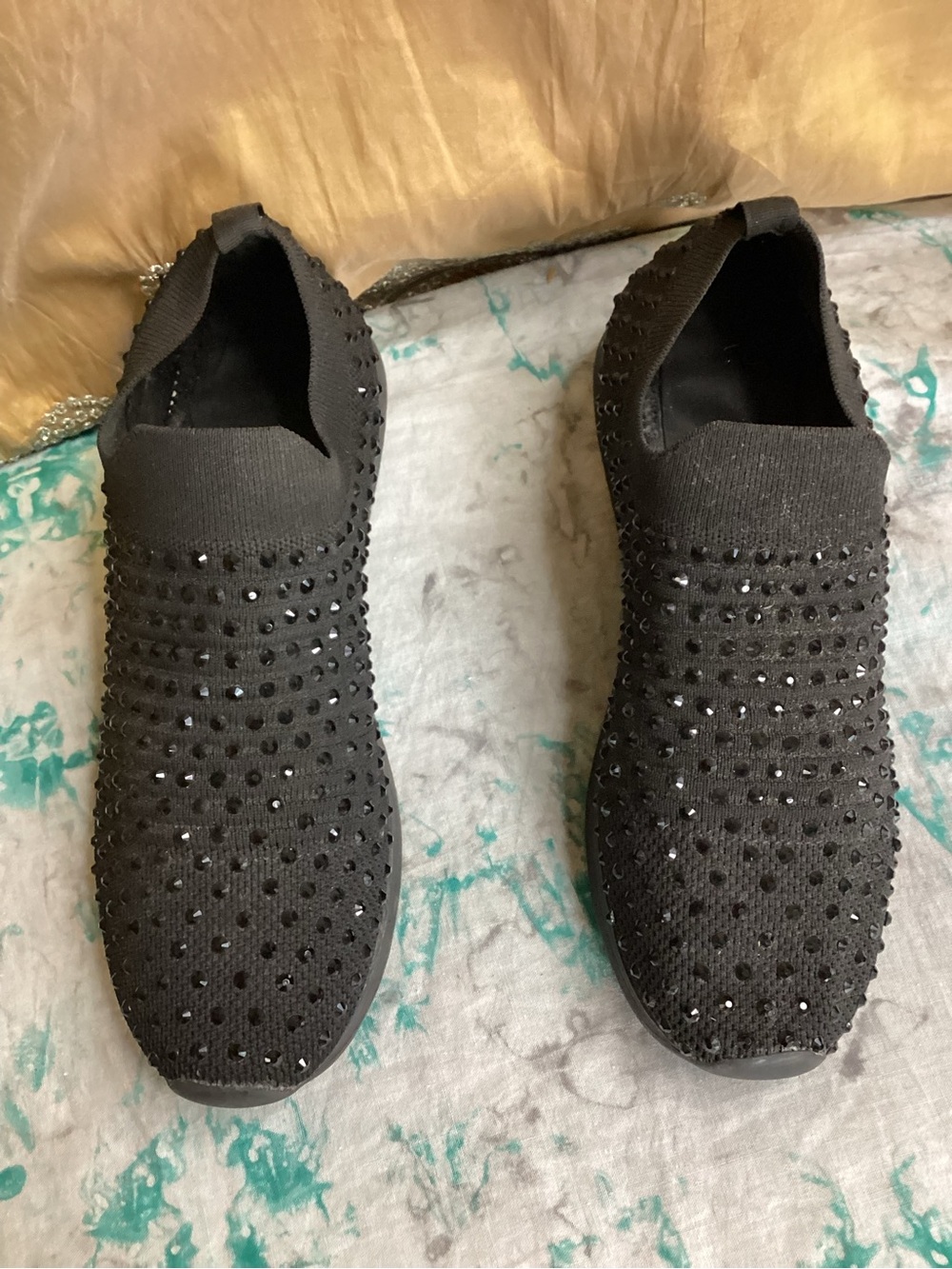 Blk Cameron Jewel Jogger Slip-On Knit Sock Sneakers w/ Glass Gem Studs EUC 9.5 - Picture 2 of 9